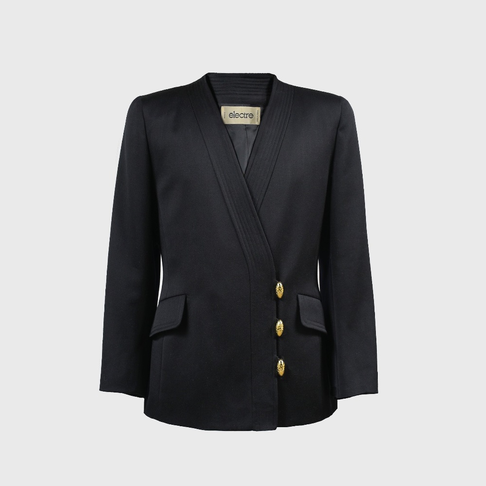 ĒLECTRE PARIS 90s Vintage Black Tailored Day-to-Night Power Blazer
